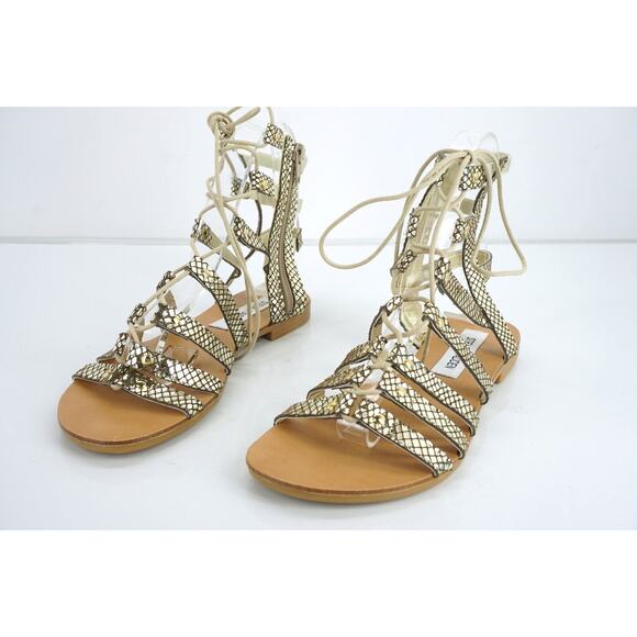 Steve Madden Gold Snake Lace up Gladiator Strappy Sandals Size 5.5 Flat - Picture 6 of 11
